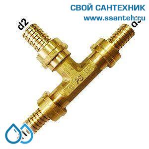 18134 Herz, P551800 Тройник латунный под надвижную гильзу, 18x2,5-18x2,5-18x2,5